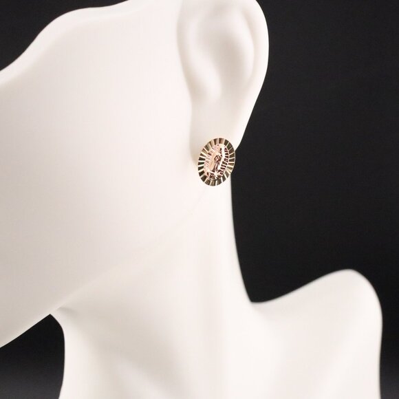 Women's 14K Two-Tone Gold Our Lady of Guadalupe Stud Earrings Religious Design** - Picture 7 of 10